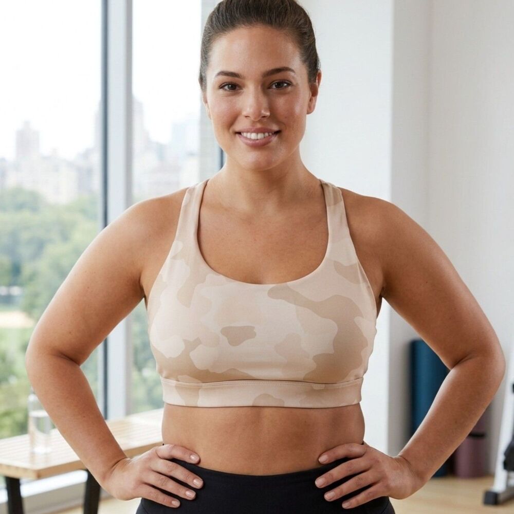 All In Motion Womens Size XXL Beige Camo Sports Bra Mesh Racerback Workout Top